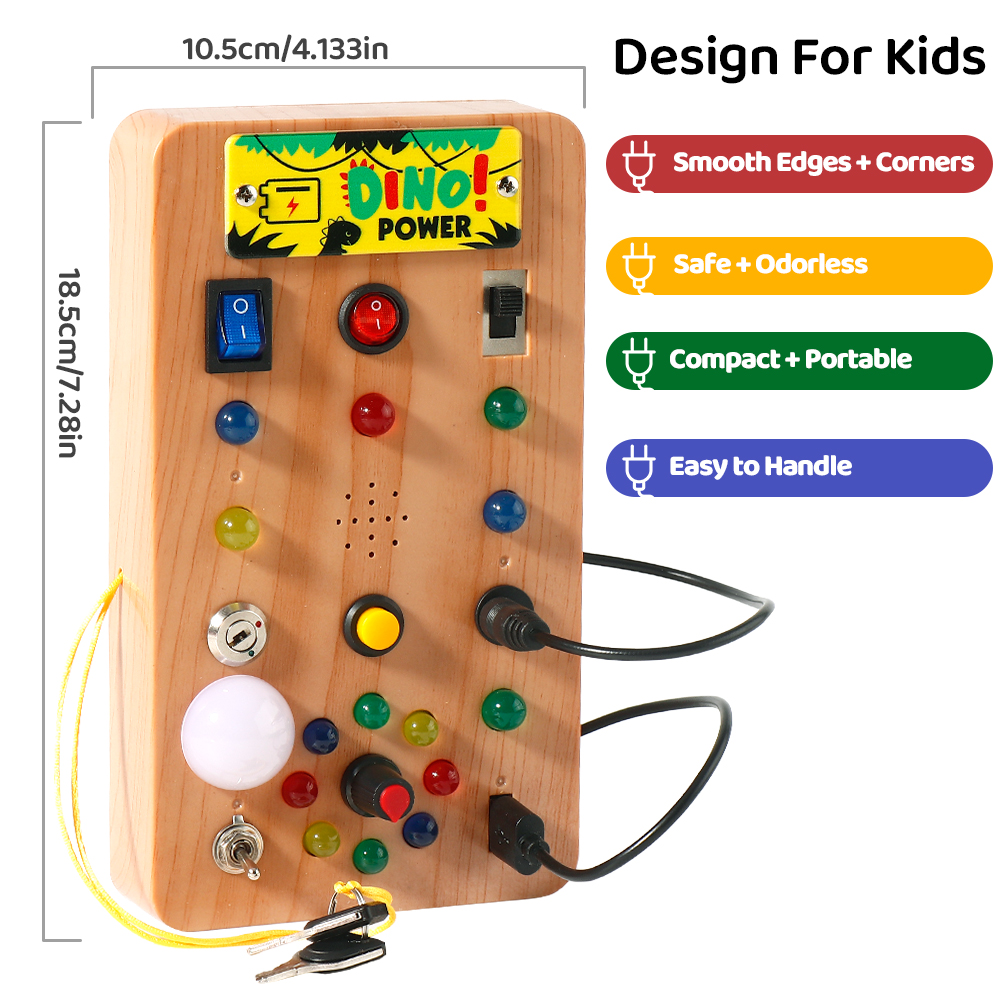 Montessori Busy Board with LED Light Switches Sensory Toys Light up Switch Travel Toys for Baby Toddler