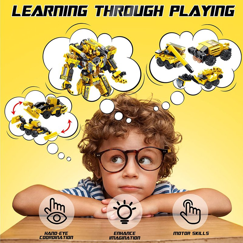 573PCS Robot 25 in 1 Transforming Engineering Construction Vehicles Kit Stem Learning Building Blocks Set Buidling Toys
