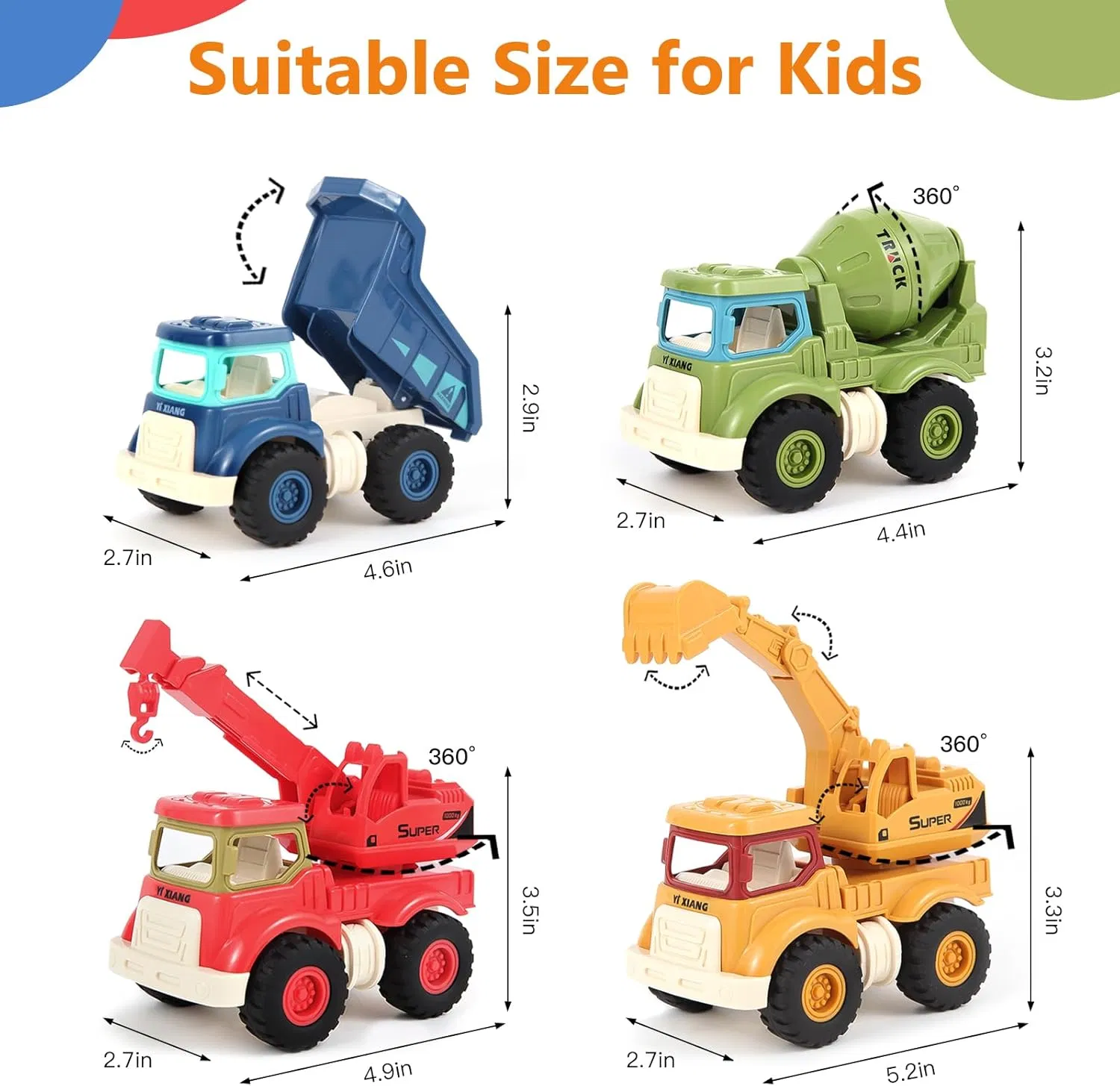 All-in-One Construction Truck Toys for Toddlers Ages 2 to 5
