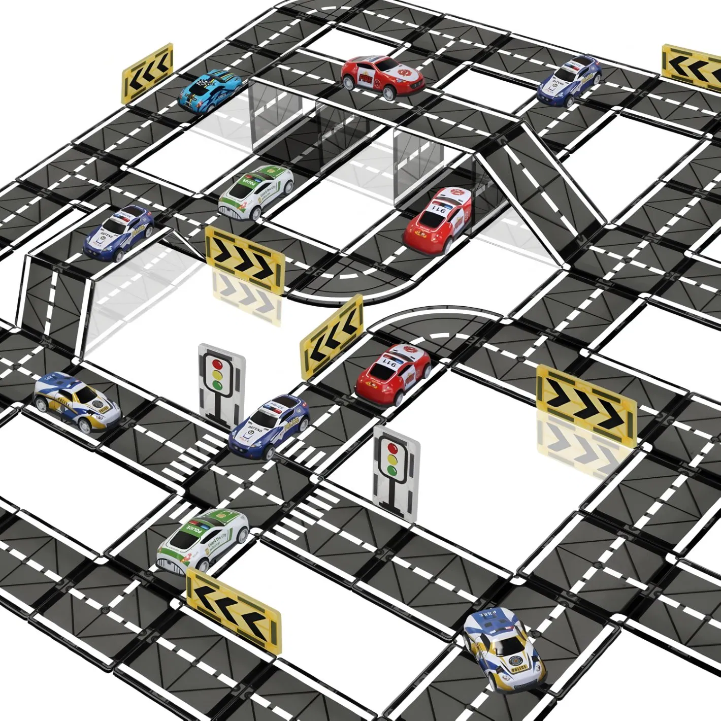 Wholesale Creative Stem Building Toy Learning Educational Magnet Toys Magnetic Tiles Road Set with Pullback Car Children Toys, Kids Car Roads Magnet Tiles Set