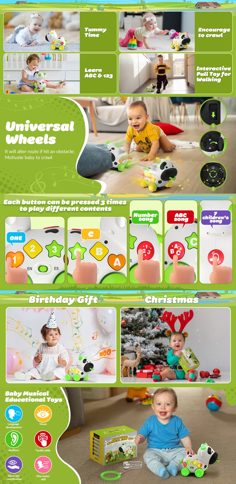 Children Education Developmental Learning Electric Bilingual Musical Cow Toy - Detailed Dimensions