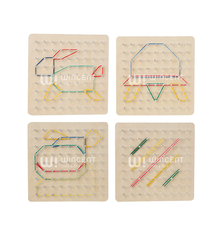 Wooden Geoboard Mathematical Geometry Shape Pattern Rubber Band Montessori Educational Toy Preschool Learning Fine Motor