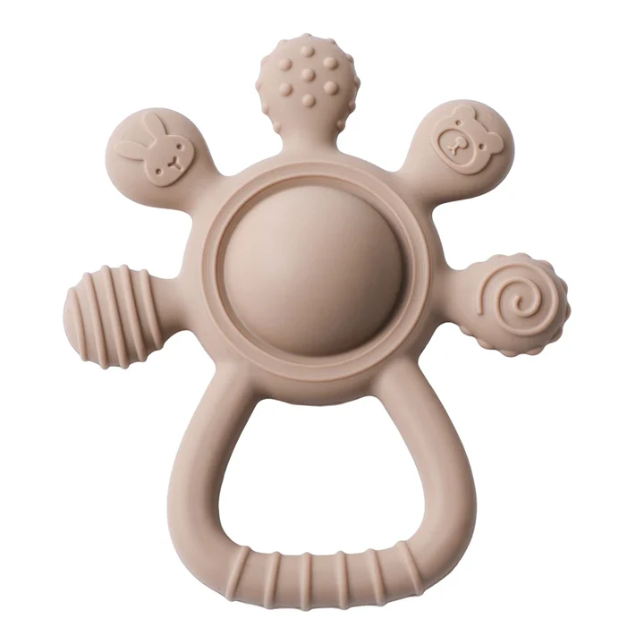 Silicone Baby Teether Rattle Hand Bell Infant Chewing Toy Toddler Molar Soother Sensory Grasping Ring Early Educational Toy