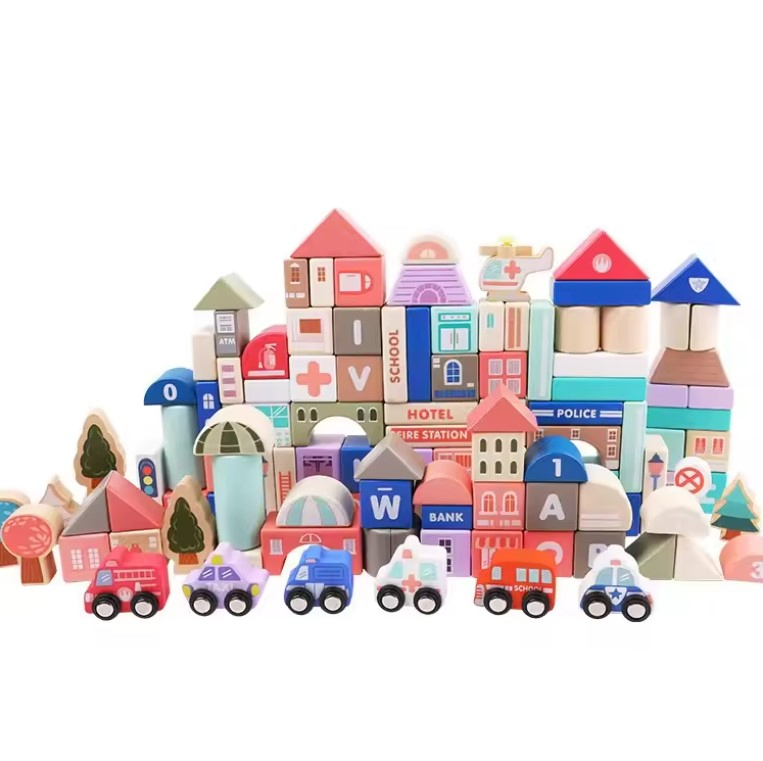 Wooden Building Blocks Set City Construction Stacker Stacking Preschool Learning Educational Toys Toddler Toys
