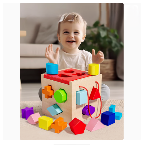 Colorful Wooden Preschool Education Math Learning Montessori Toy Building Pattern Blocks Toys for Kids