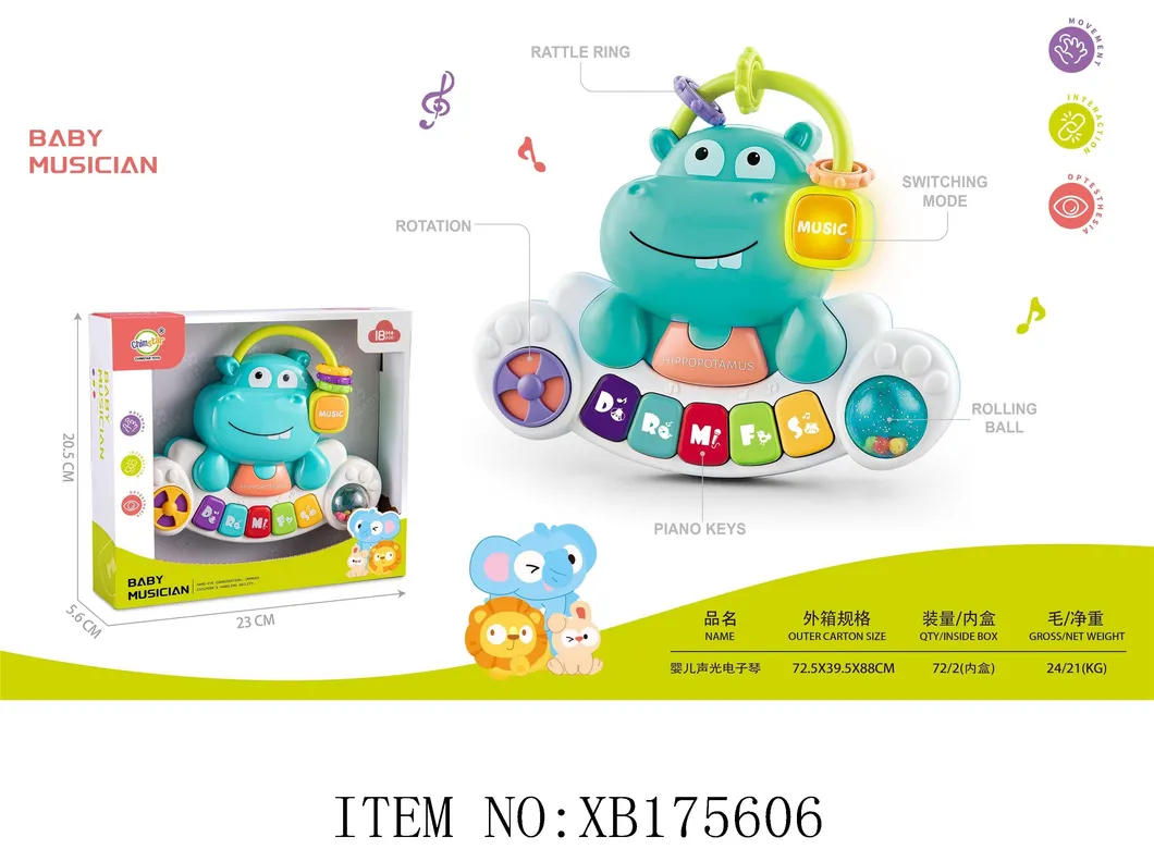Montessori Keyboard Toy Baby Musical Early Learning Piano Cute Hippopotamus Design Interactive Toy