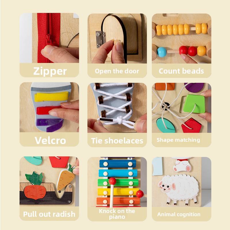 Kindergarten Indoor Wooden Wall Playground Toy Multi-Play Activity Set Busy Board Sensory Cognitive Training Educational Toy
