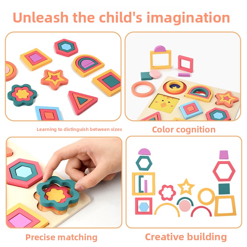 Custom Montessori Wooden Geometric Shape Puzzle Board Color Matching Pattern Blocks Fine Motor Educational Toys for Kids OEM ODM