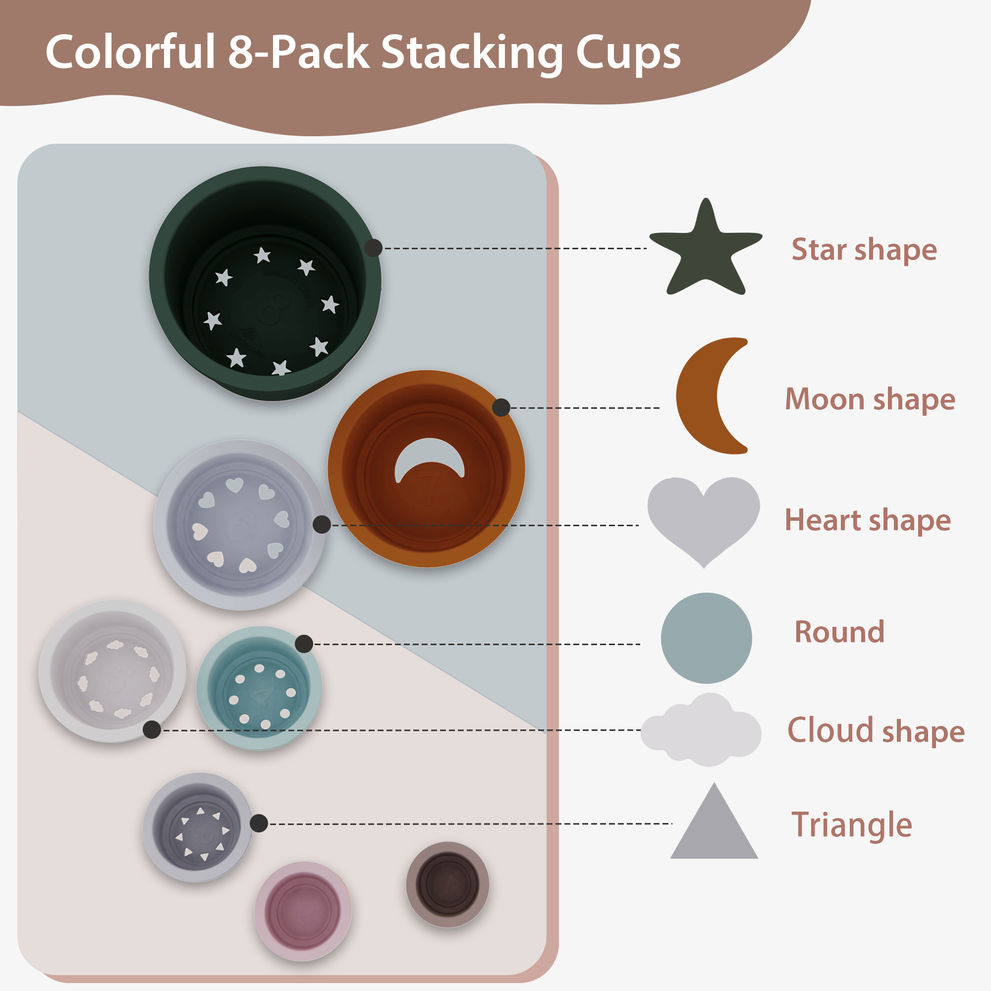 Silicone Stacking Cups Block Set Interactive Educational Toy for Children and Babies 0-24 Months