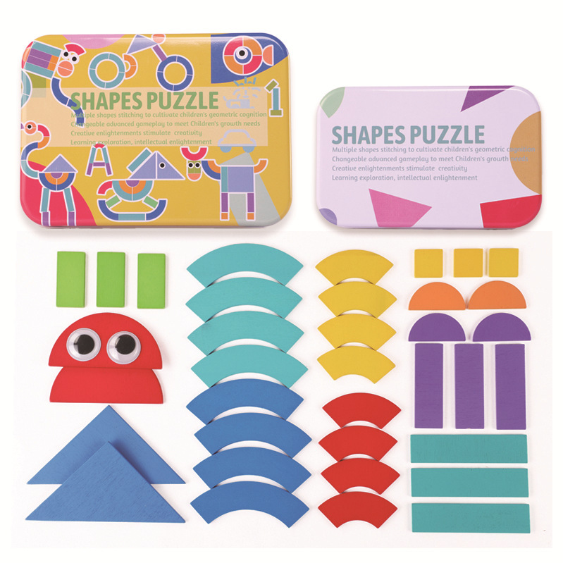Kindergarten Creative Gift Box Toy Montessori 3D Wooden Educational Geometric Shapes Puzzle Game Kids Puzzle