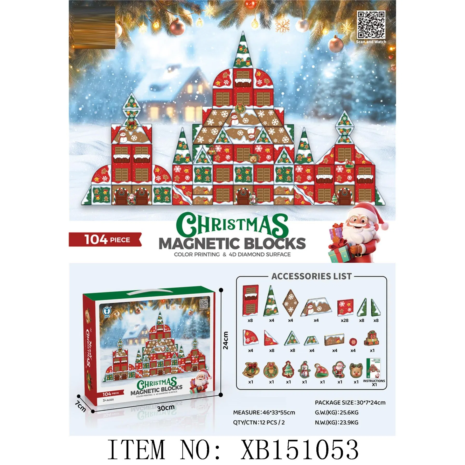 Xinbo Christmas Magnetic Building Blocks Tiles for Kids Learning Educational Magnets Construction Set Toys Christmas Birthday Gift