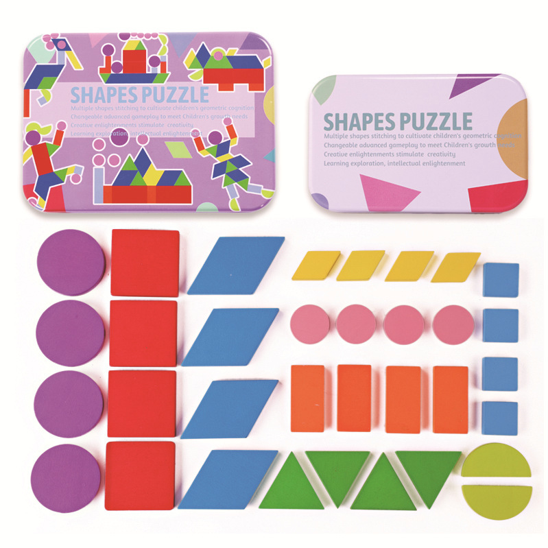 Kindergarten Creative Gift Box Toy Montessori 3D Wooden Educational Geometric Shapes Puzzle Game Kids Puzzle