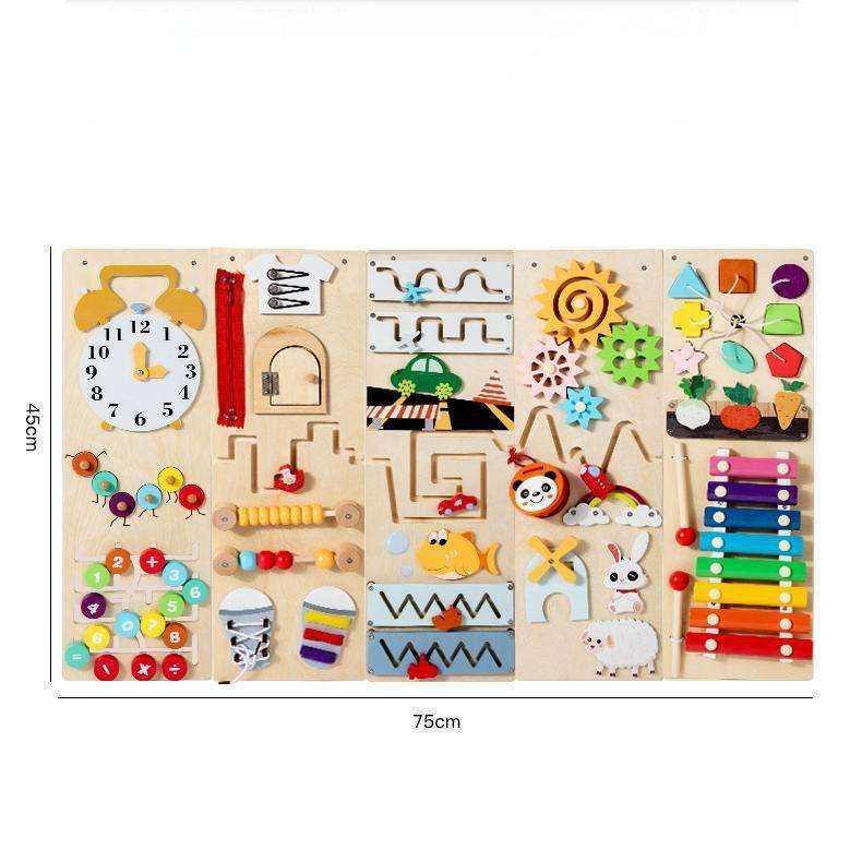 Kindergarten Indoor Wooden Wall Playground Toy Multi-Play Activity Set Busy Board Sensory Cognitive Training Educational Toy