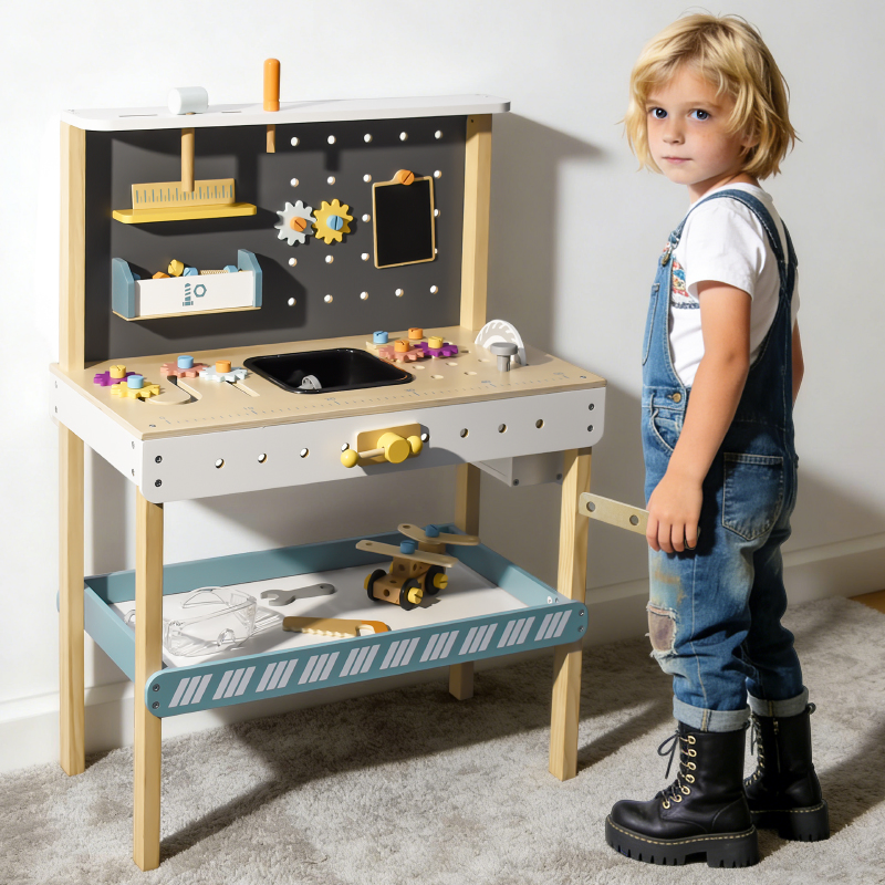Preschool Toy Classroom Wooden Workbench Play Set for Stem Learning