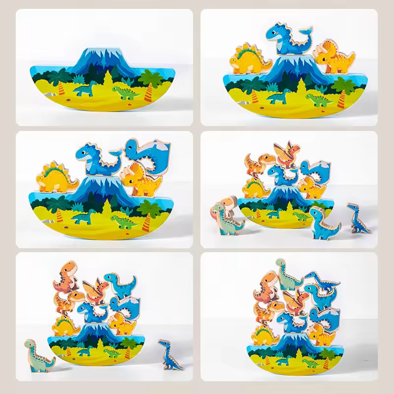 Dinosaur-Themed DIY Wooden Balance Stacking Blocks Set Educational Early Learning Building Toy for Children