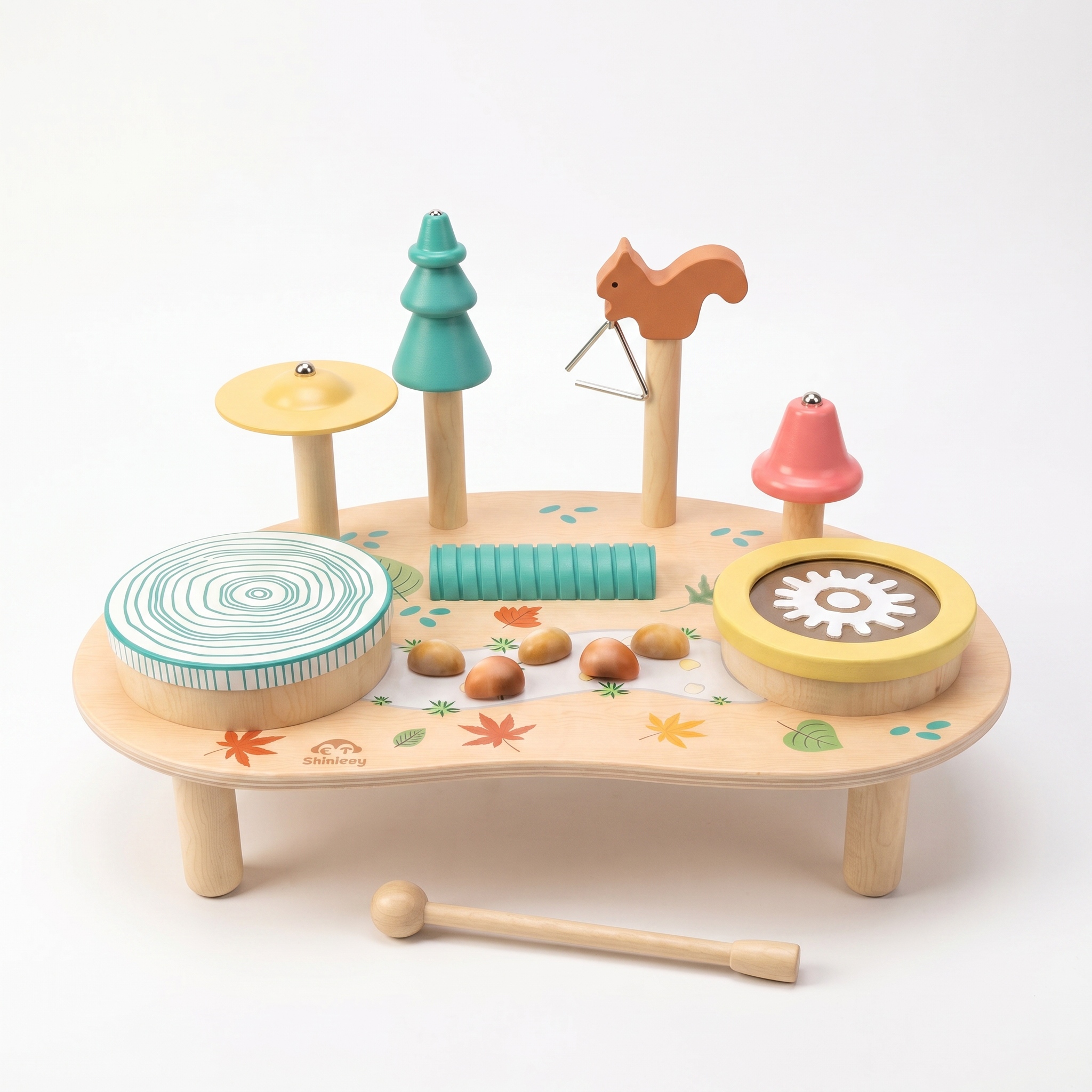 Interactive Wooden Music Station No Keyboard Tune Tides Feature Light Effect Multifunctional Early Education Toy for Children