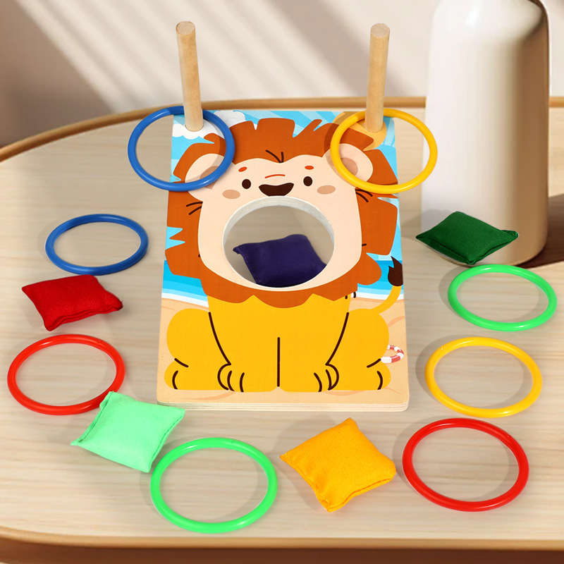 Wooden Bean Bag Toss &amp; Ring Toss Game Indoor Outdoor Interactive Educational Toy for Kids Adults Family Fun
