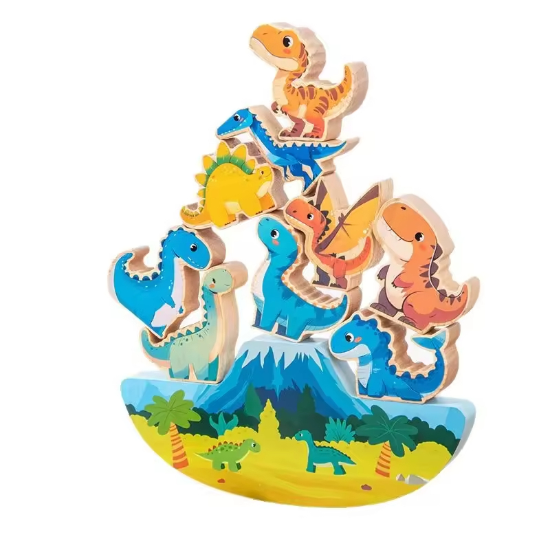 Dinosaur-Themed DIY Wooden Balance Stacking Blocks Set Educational Early Learning Building Toy for Children