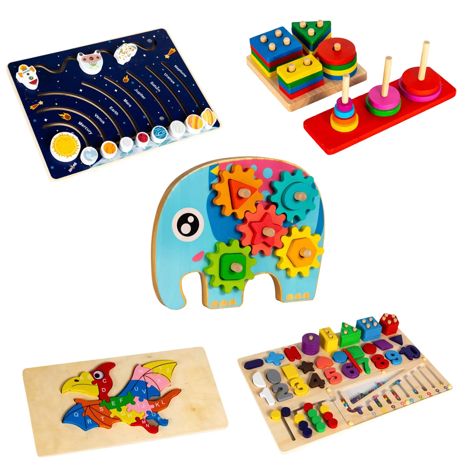 Montessori Learning Shape Sorter Number Early Education Wooden Jigsaw 3D Toy Puzzle