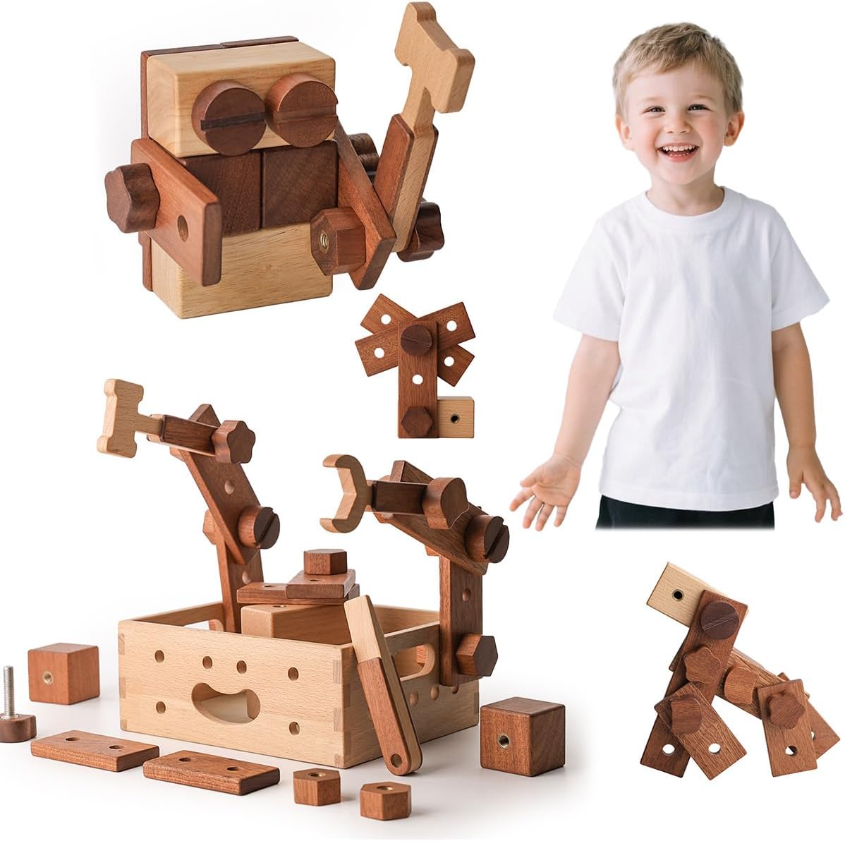 Wood Engineering Vehicle Toys, Wooden Push Car Toys, Montessori Preschool Early Learning Educational Toys for Toddlers