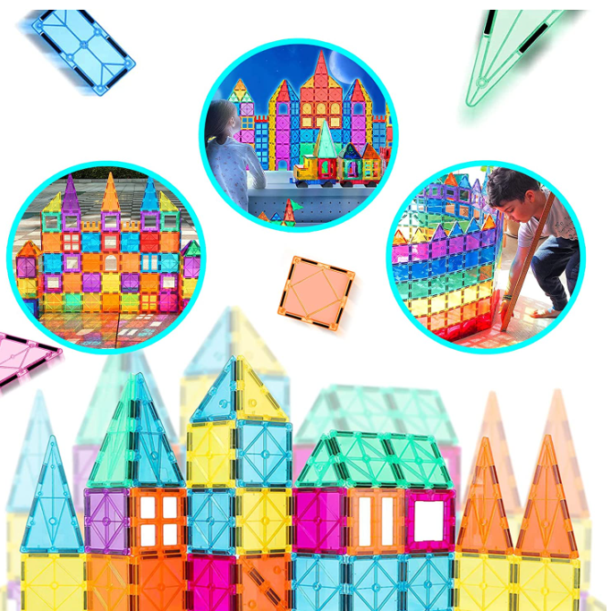 Magnetic Building Tiles Block Set 100pcs for 3+ Year Old STEM Learning Educational Toys Tough Building Tiles Kids Play Games