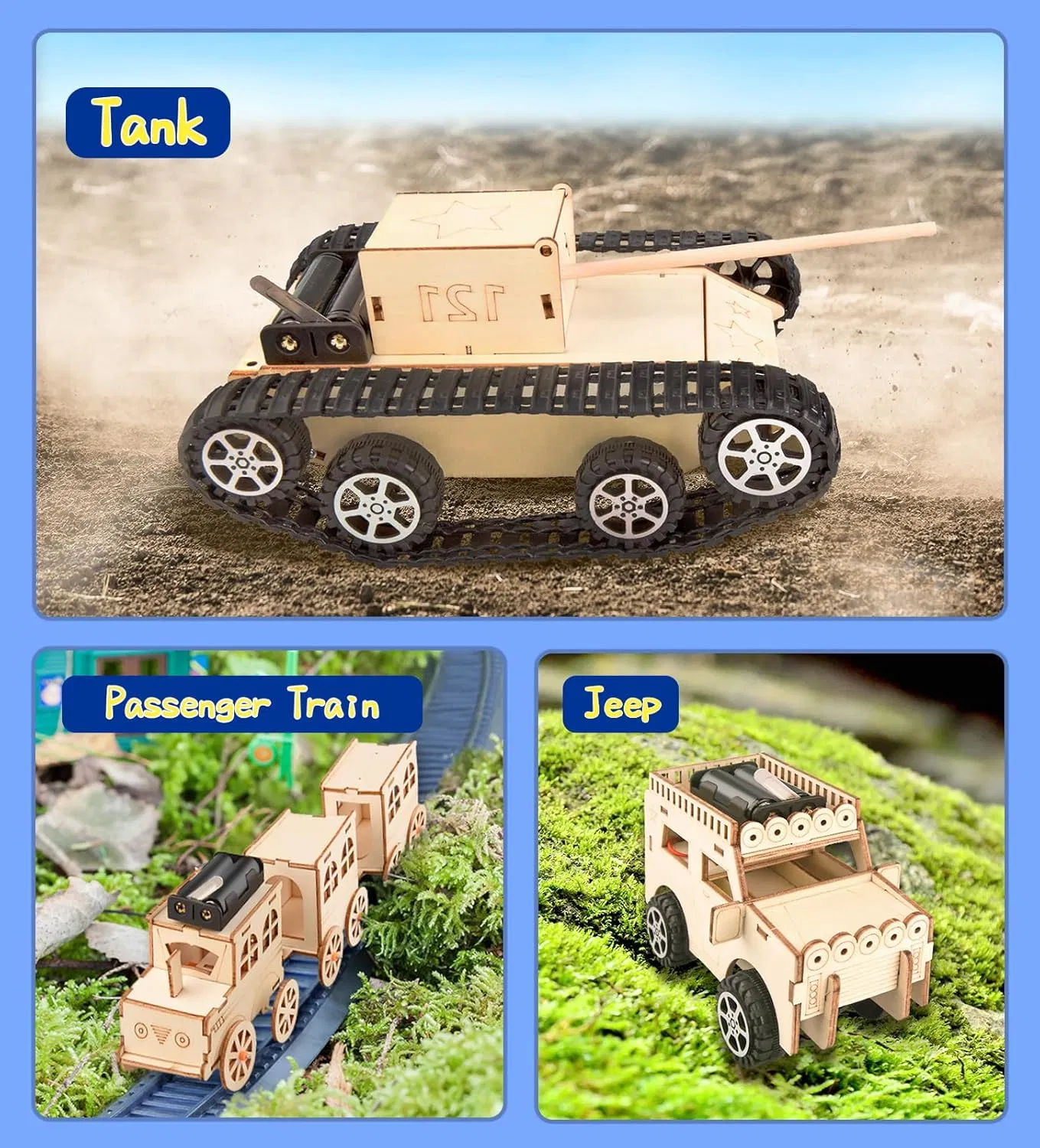 Stem Learning Kit: Wooden Air, Land, and Sea Vehicle Models Stem Kit 3D Construction Stem Creative Science Programming Learning Wooden Educational Toy