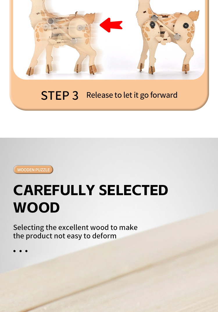 Hands-on Craft DIY 3D Poplar Wood Puzzle Wind-up Walking Animal Model STEM Educational Kit for Ages 4-6