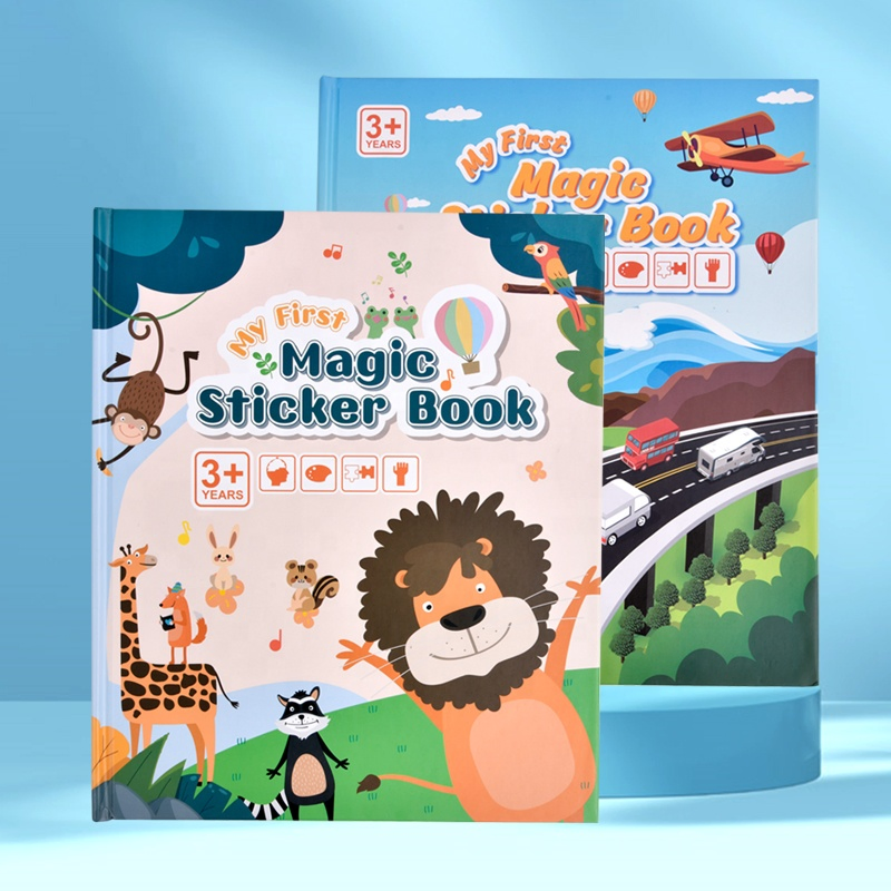 AiJH Children Learning Magic Sticker Jelly Book Animal Traffic Activity Cognitive Quiet Book Early Educational Toy for Kids