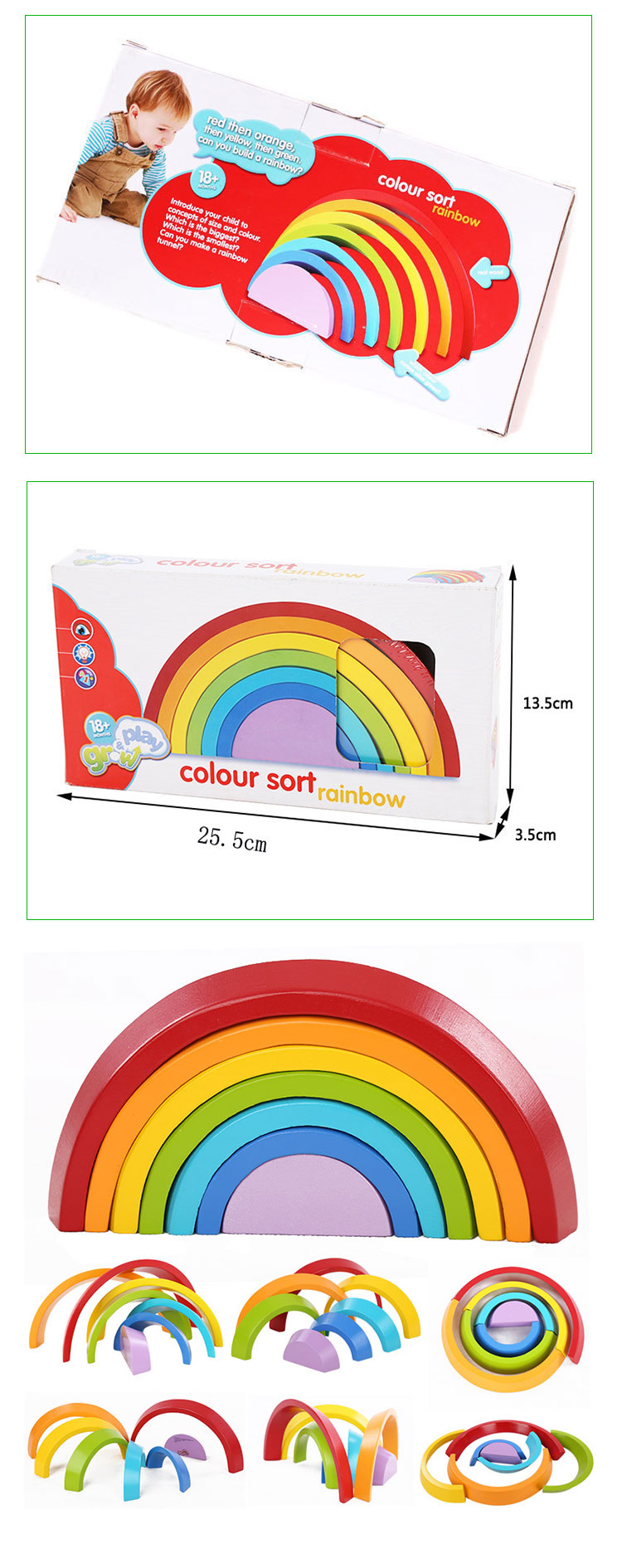 Hot Sale Popularity Colorful Rainbow Wooden 2 to 4 Years Educational Toy Developing Intelligence Unisex Toysrunner