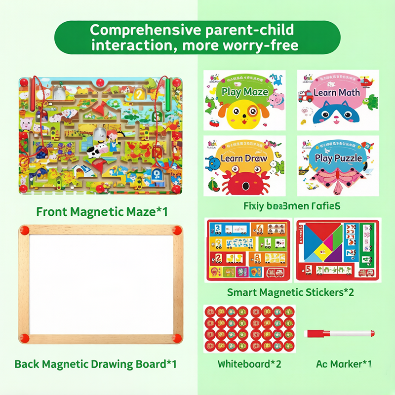 Kids Magnetic Guide Pen Maze, Multifunctional Early Educational Puzzle, Fine Motor Development Sensory Toy for 3+ Years