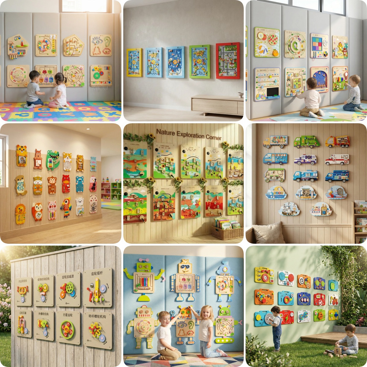 Wooden Wall Toys - Factory Direct 100+ Designs STEM Learning &amp; Slide Track Play Birch &amp; Beech Wood Busy Board.