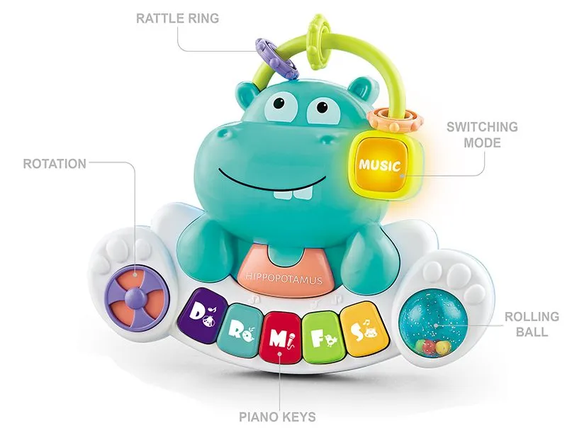 Montessori Keyboard Toy Baby Musical Early Learning Piano Cute Hippopotamus Design Interactive Toy
