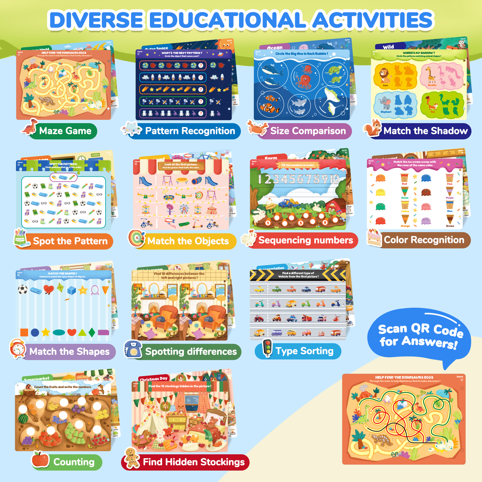Joycat Educational Toys Preshcool Learning Playing Reusable Interactive Children Scenes Gift Box Activity Mats Learning Cards