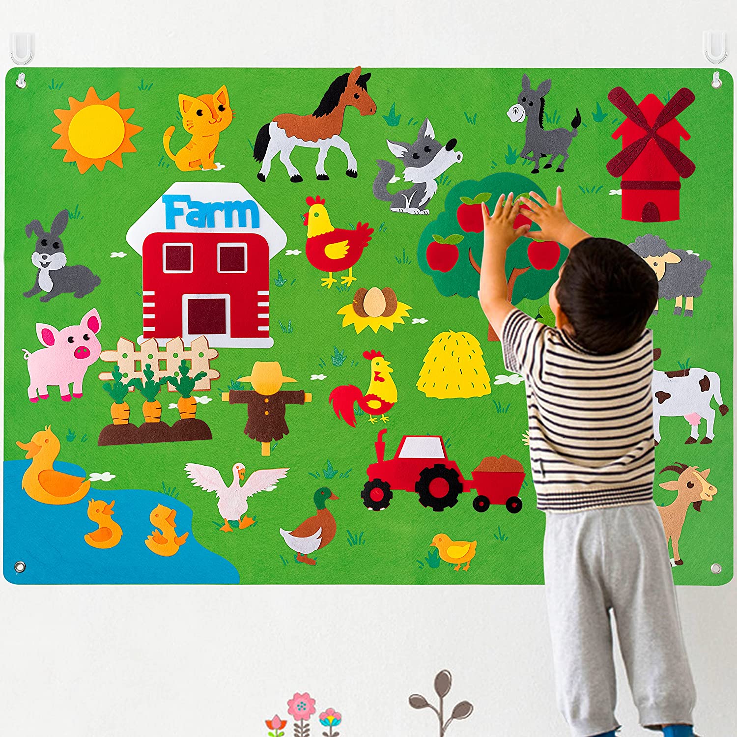 Wall Hanging Preschool Animal Theme Educational Toys Early Learning Felt Fabric Busy Story Board Set Toddler Gift Developing