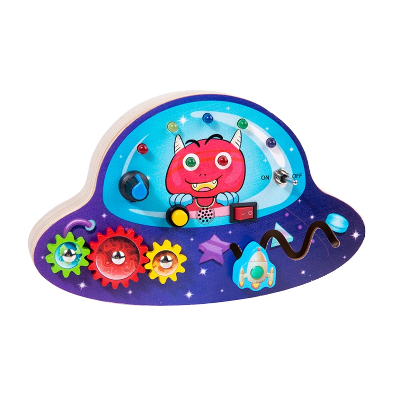 Colorful Cartoon Universe Space Design Wooden Busy Board CE ASTM Certified Intellectual Development Sensory Toy for Kids