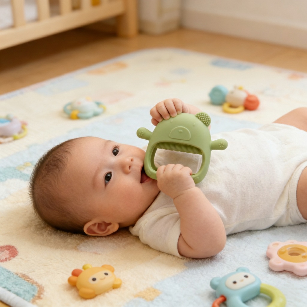 2026 Hot Silicone Soft Toy Teethers Babies 0-24 Months Chewing Gum Massage Relief Dropping Prevention Suction Base Safe Non