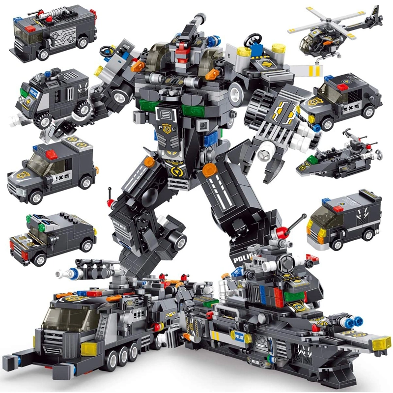 Panlos 832PCS Robot Building Kit 8-in-1 Kids Model Armored Police-Car Engineering Construction Vehicle Building Blocks Set Stem Learning Building Toys