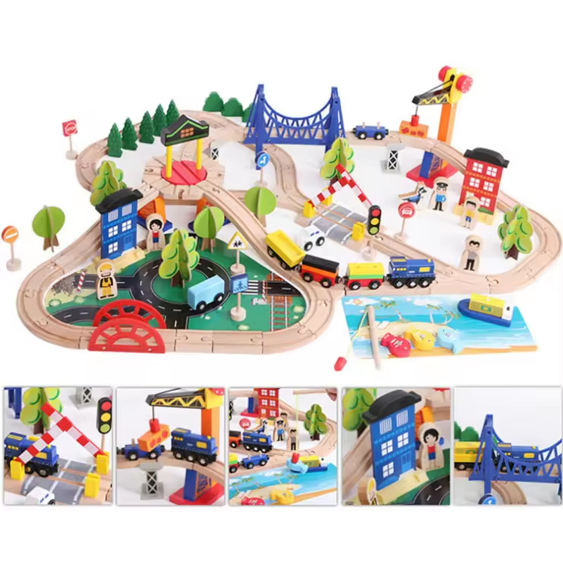 Non-Toxic Safe 108PCS Montessori Educational DIY Eco-Friendly Wooden Train Track Early Learning Toy