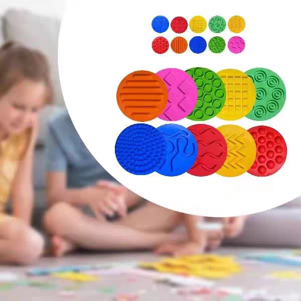 Unisex 10-Piece Set Silicone Disc Sensory Floor Tiles Play Learning Tactile Sensory Toys 2-4 Years 5-7 Years Packed Autism Box