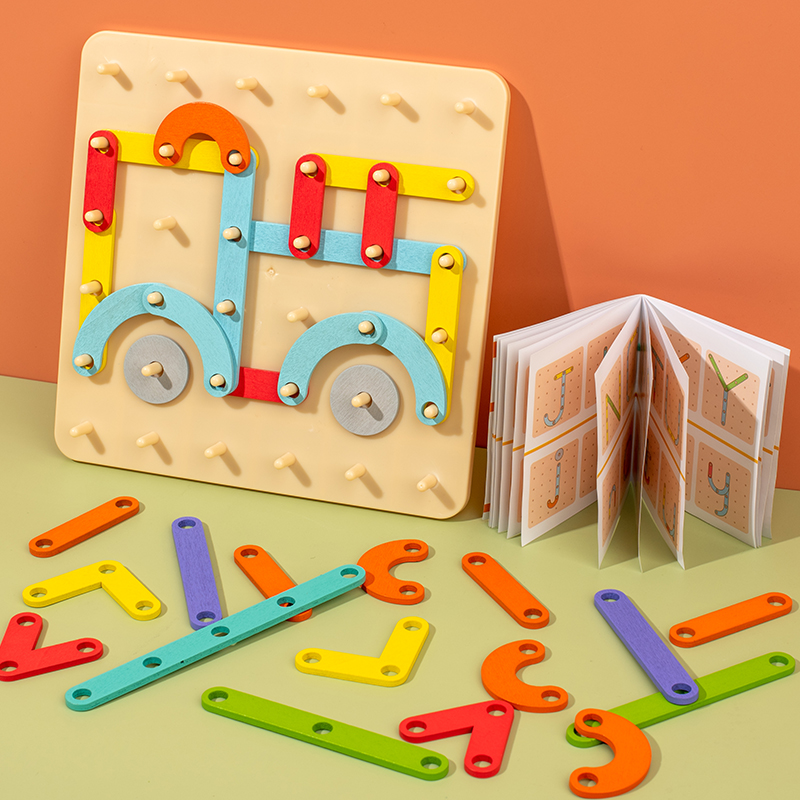 Early Learning Creative Wooden Pegboard Puzzle 5 to 7 Years Transformable Educational Geometric Shape Matching Board Toy
