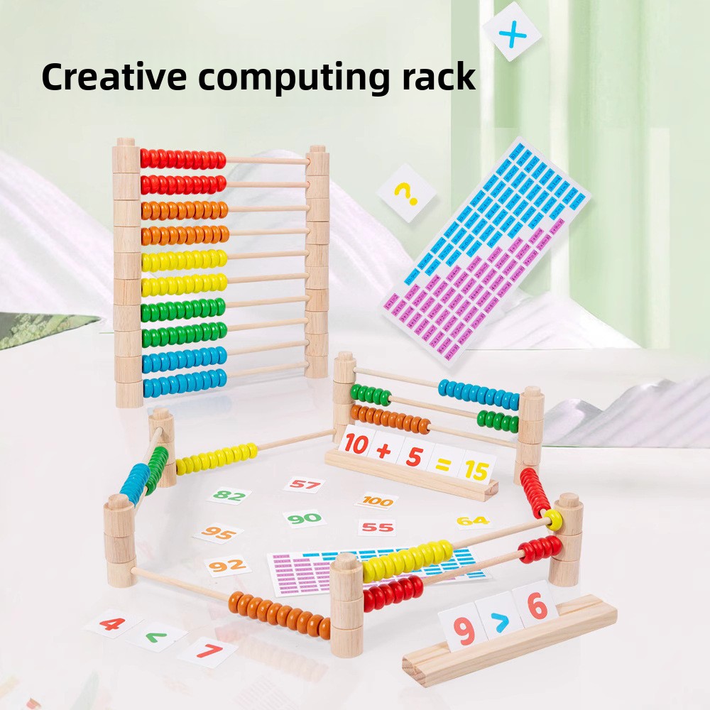 Wooden Kids Colorful Arithmetic Frame Assembled Abacus Educational Toy for 5 to 7 Years