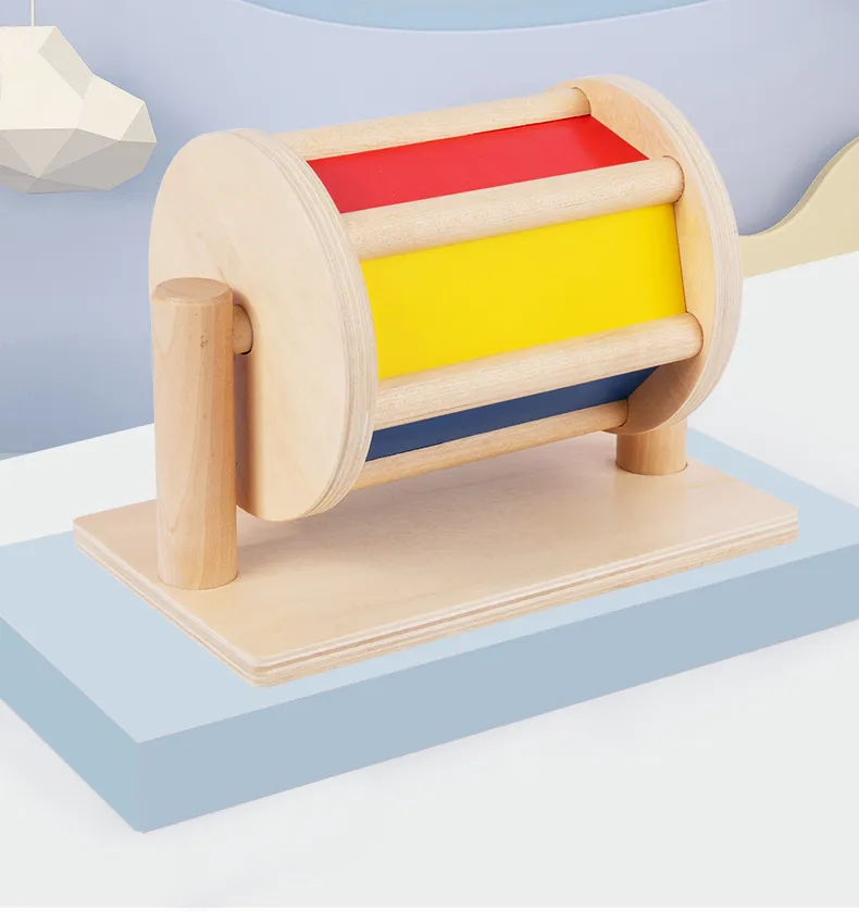 Infant Safe Montessori Wooden Spinning Drum Educational Toy