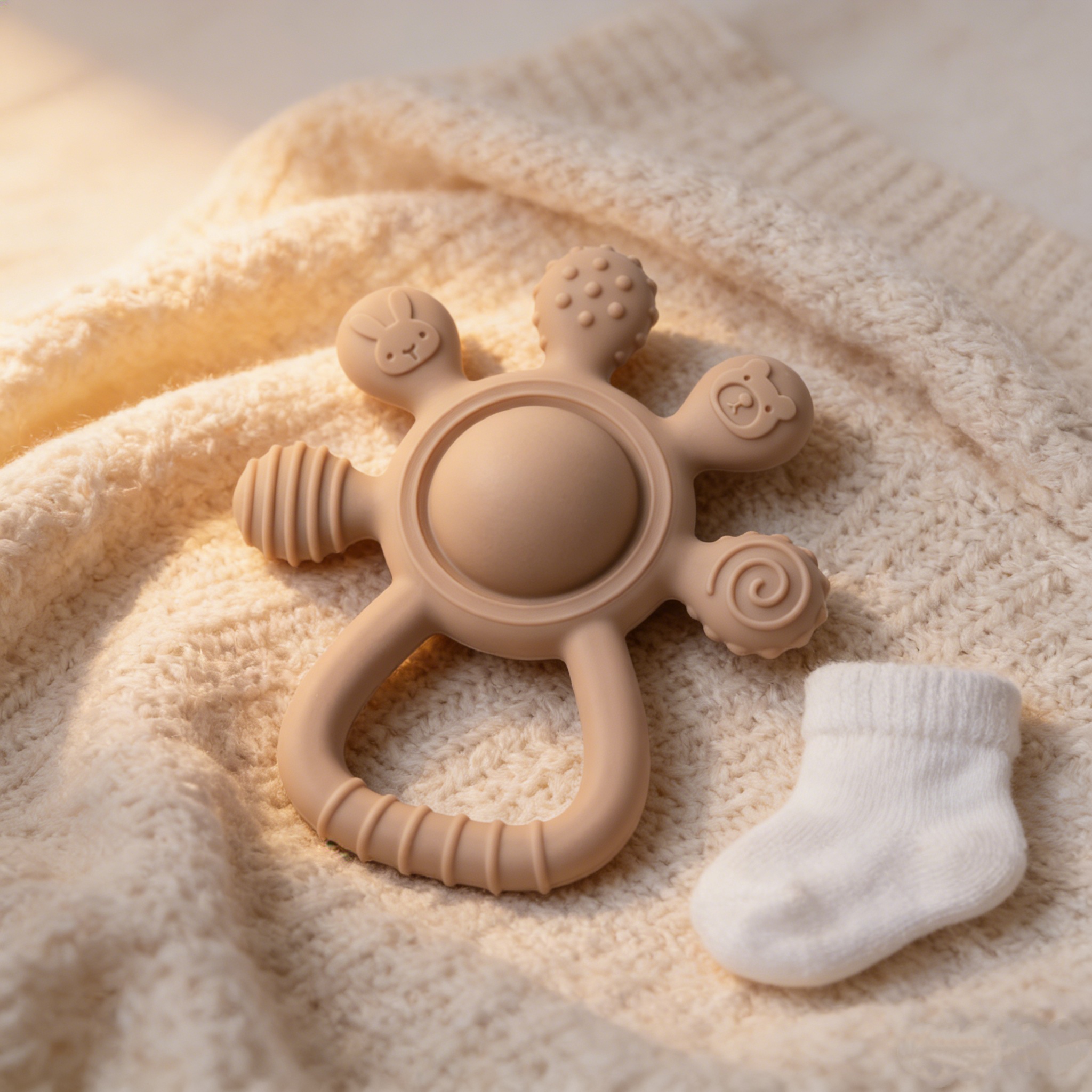 Silicone Baby Teether Rattle Hand Bell Infant Chewing Toy Toddler Molar Soother Sensory Grasping Ring Early Educational Toy