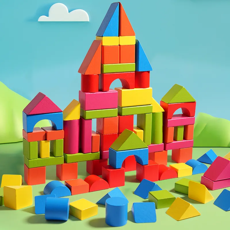 Montessori 82PCS Wooden Building Blocks Early Learning Educational Toy