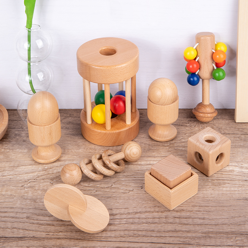 Montessori Textile Drum Rolling Teaching Aids Wooden Toys Set for Toddlers 7-12 Months Early Education Unisex