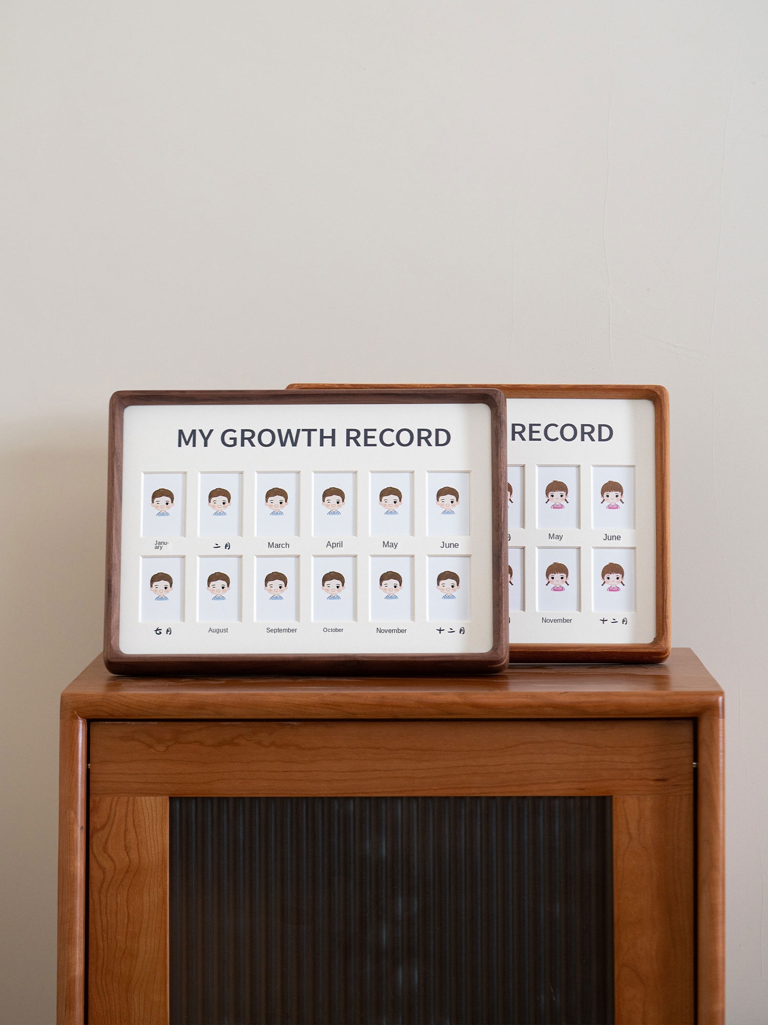 Children's One-Year-Old Commemorative Growth Photo 12 Months Birthday Record Creative Solid Wood Customizable Text A3/A4
