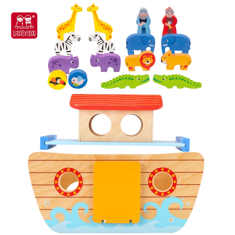 Children Educational Learning Wooden Puzzles Pretend Play For Kids Noah's Ark Wooden Ship Toys