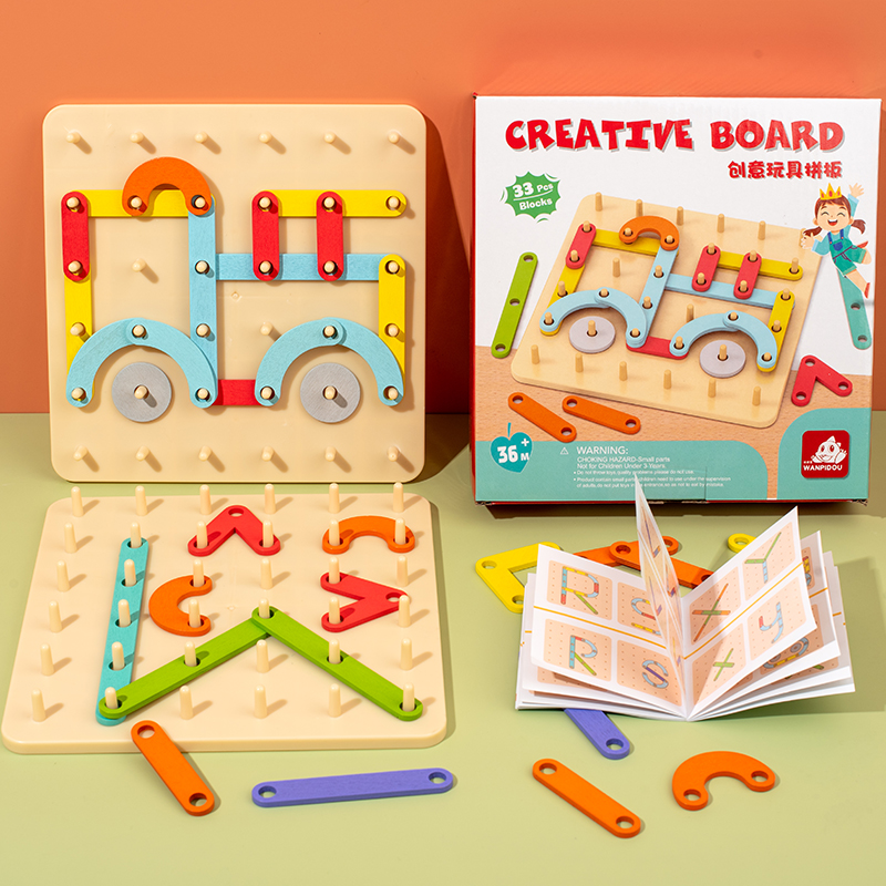 Early Learning Creative Wooden Pegboard Puzzle 5 to 7 Years Transformable Educational Geometric Shape Matching Board Toy