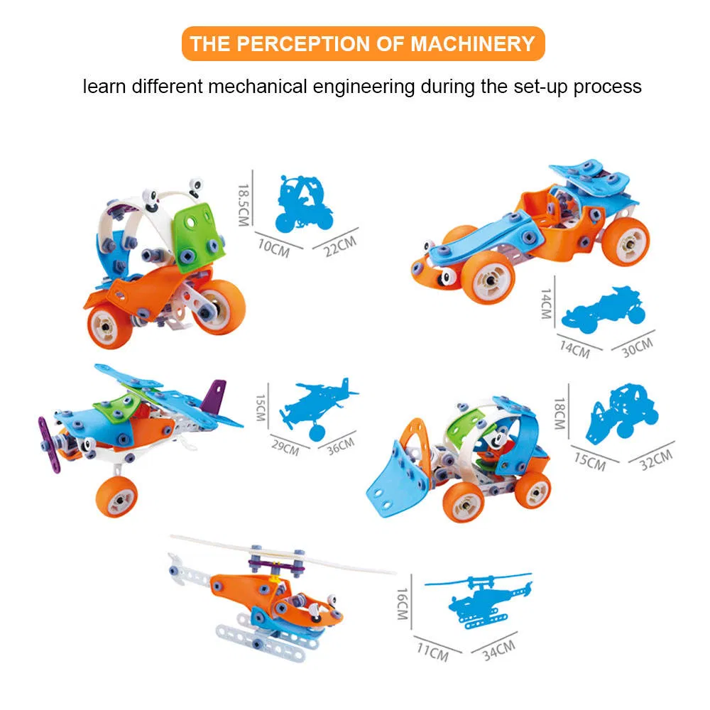 132PCS 5 in 1 Construction Steam Learning Toys Educational Engineering Model Building Set Boys Creative DIY Erector Toys Kit for Kids