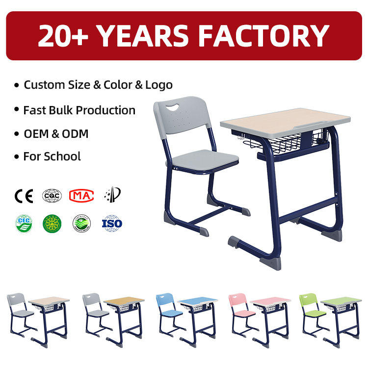 WMC65-DGPN Factory Fixed Classroom School Furniture Student Desk And Chair Set For High School